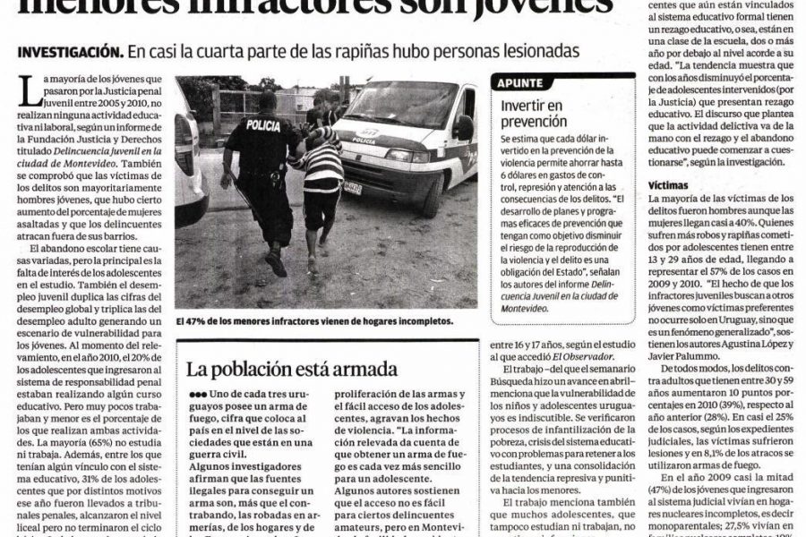 Mayoría de las víctimas de los menores infractores son jóvenes. 12 de mayo de 2013 | El Observador